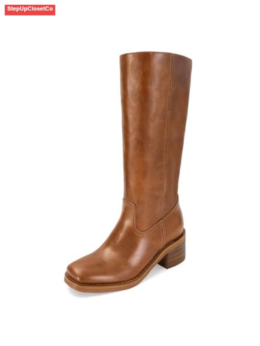 Mid Calf Chunky Block Heel Boots for Women PU Square Toe Pull On Biker Riding